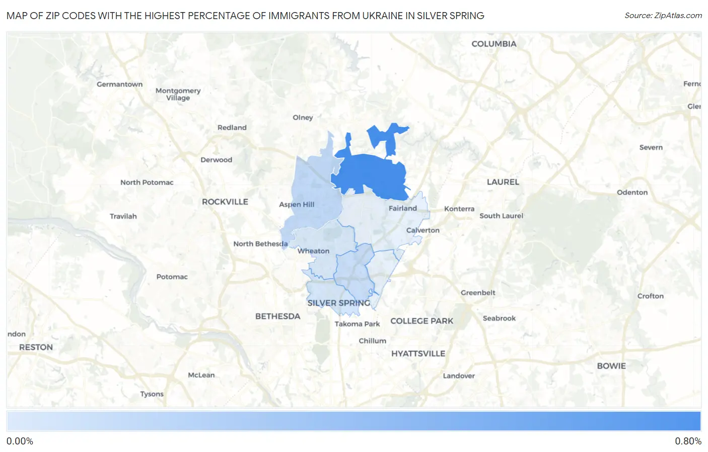 Zip Codes with the Highest Percentage of Immigrants from Ukraine in Silver Spring Map