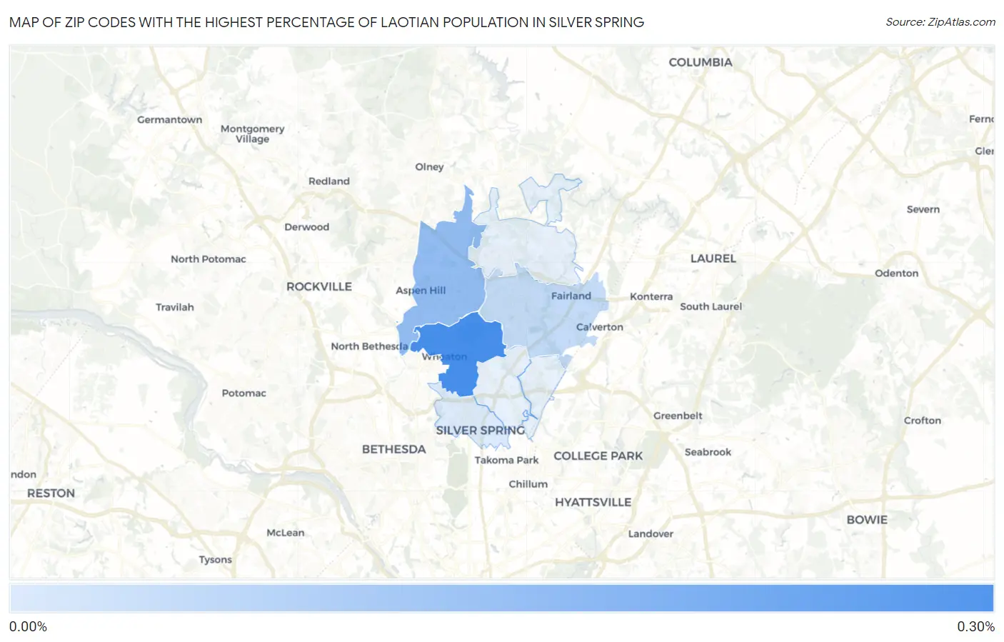 Zip Codes with the Highest Percentage of Laotian Population in Silver Spring Map