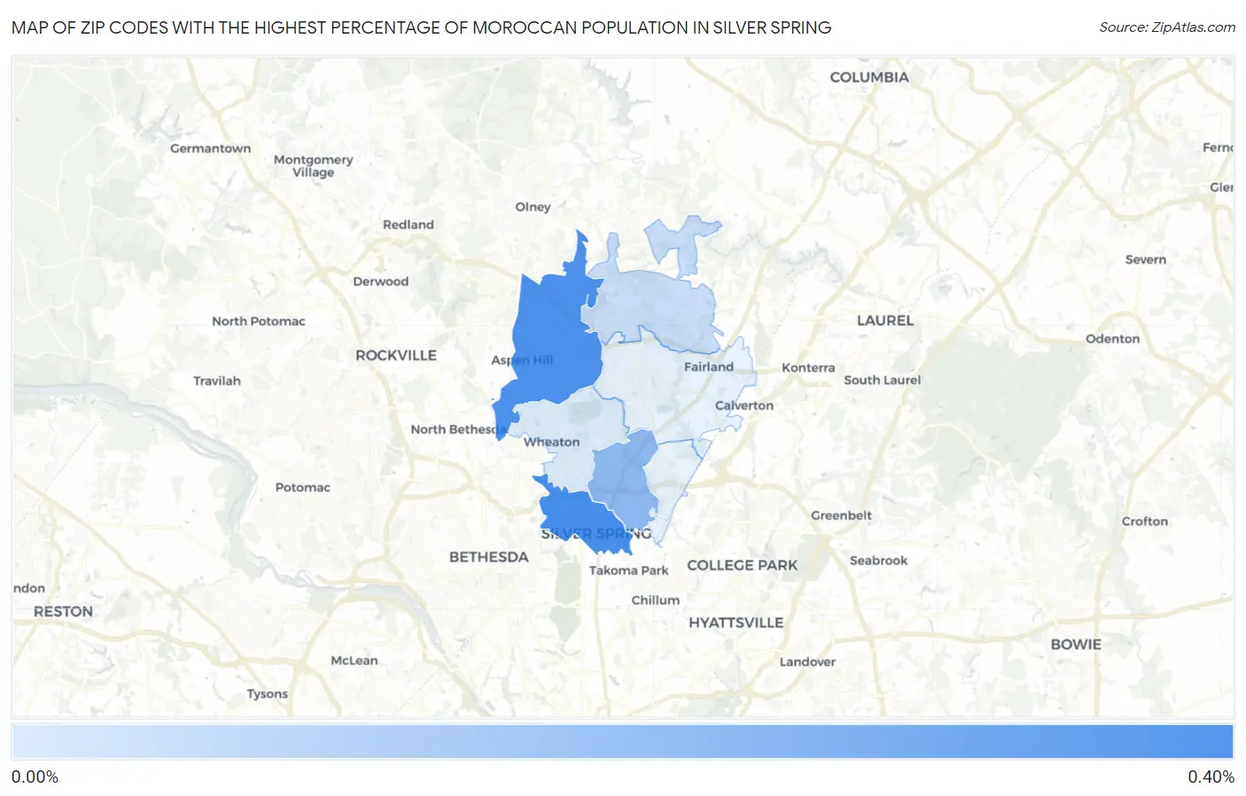 Zip Codes with the Highest Percentage of Moroccan Population in Silver Spring Map