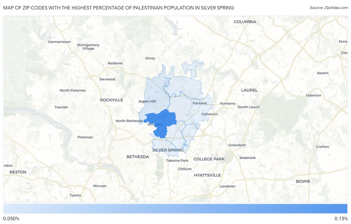 Zip Codes with the Highest Percentage of Palestinian Population in Silver Spring Map
