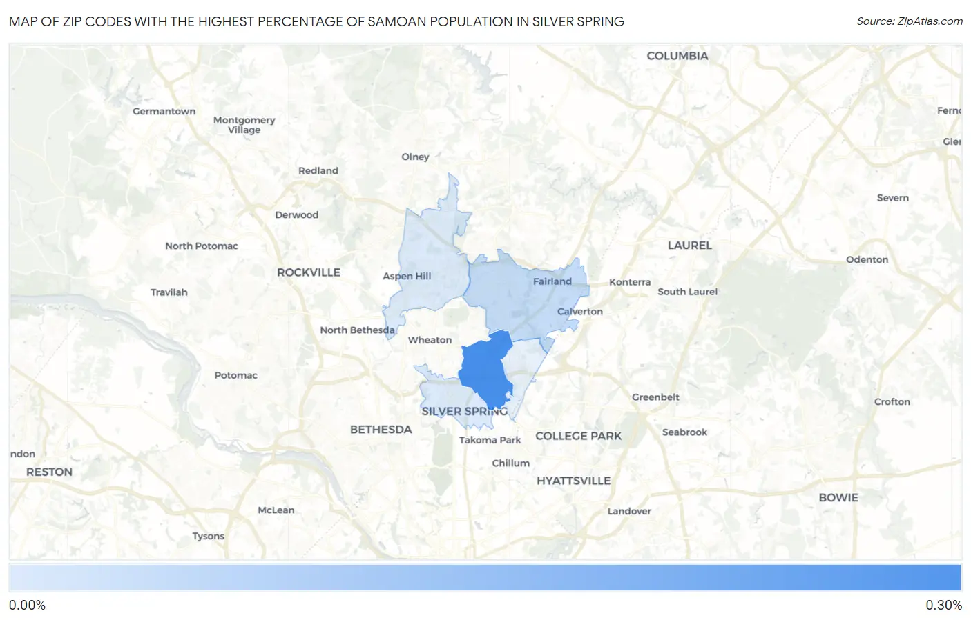 Zip Codes with the Highest Percentage of Samoan Population in Silver Spring Map