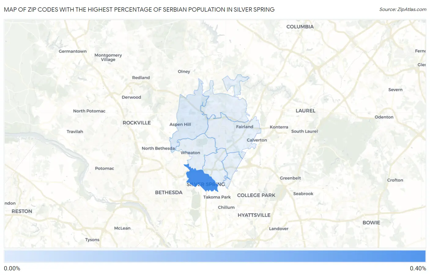 Zip Codes with the Highest Percentage of Serbian Population in Silver Spring Map