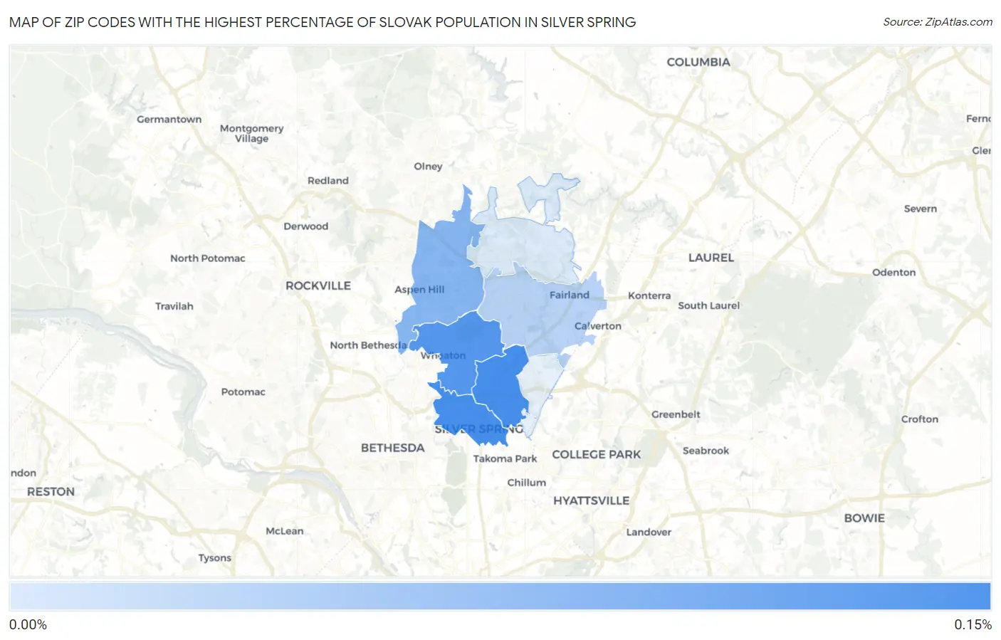 Zip Codes with the Highest Percentage of Slovak Population in Silver Spring Map