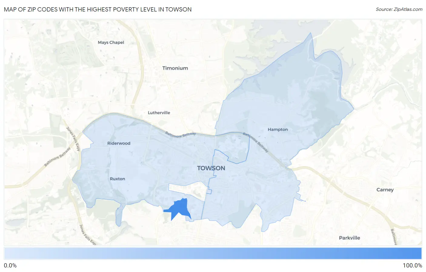 Zip Codes with the Highest Poverty Level in Towson Map