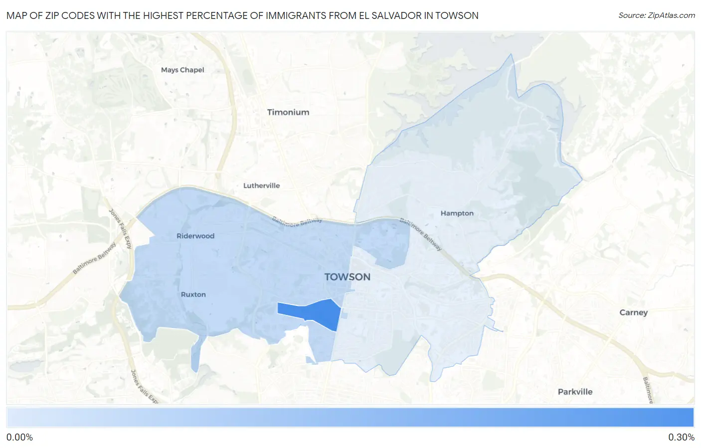 Zip Codes with the Highest Percentage of Immigrants from El Salvador in Towson Map