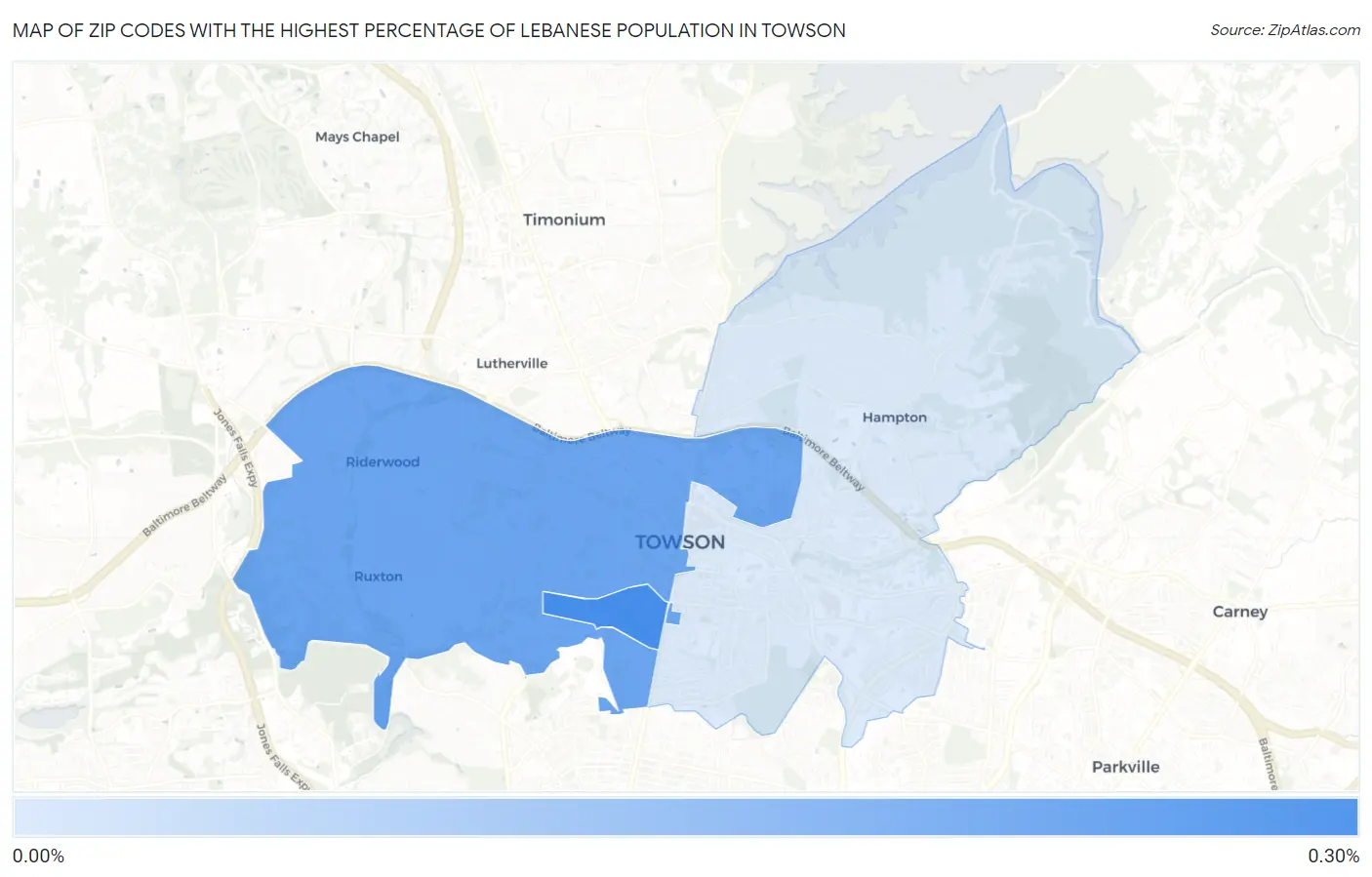 Zip Codes with the Highest Percentage of Lebanese Population in Towson Map