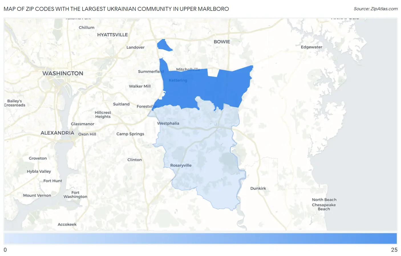 Zip Codes with the Largest Ukrainian Community in Upper Marlboro Map