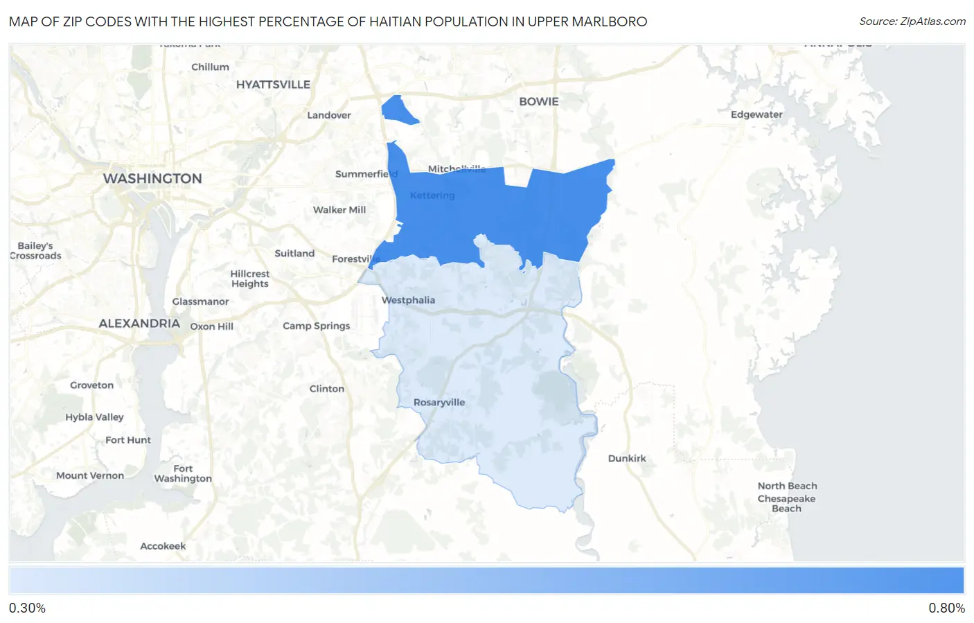 Zip Codes with the Highest Percentage of Haitian Population in Upper Marlboro Map