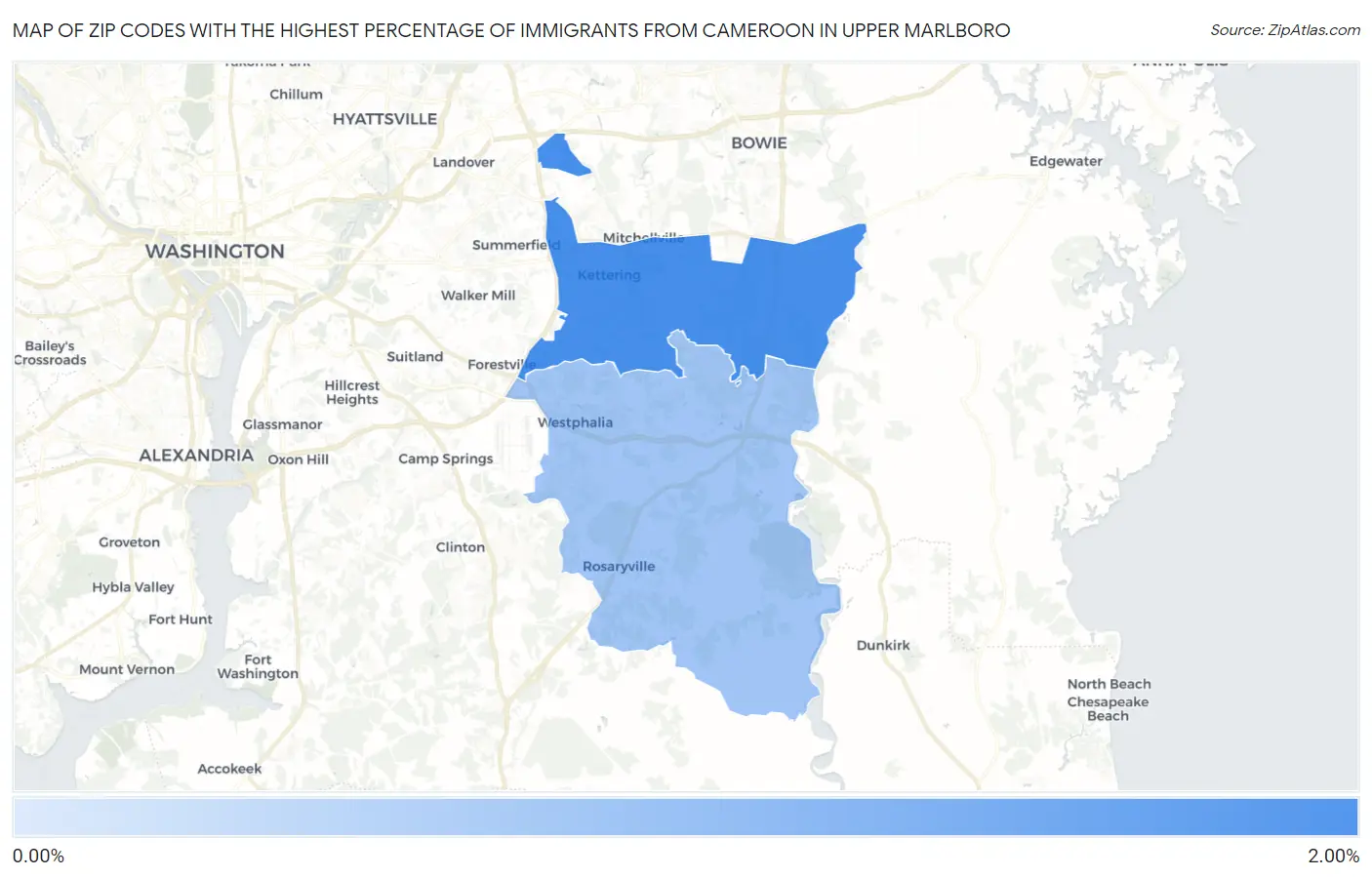Zip Codes with the Highest Percentage of Immigrants from Cameroon in Upper Marlboro Map