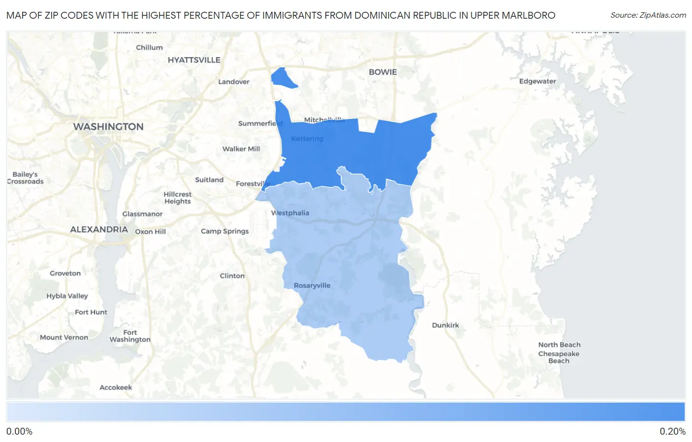 Zip Codes with the Highest Percentage of Immigrants from Dominican Republic in Upper Marlboro Map
