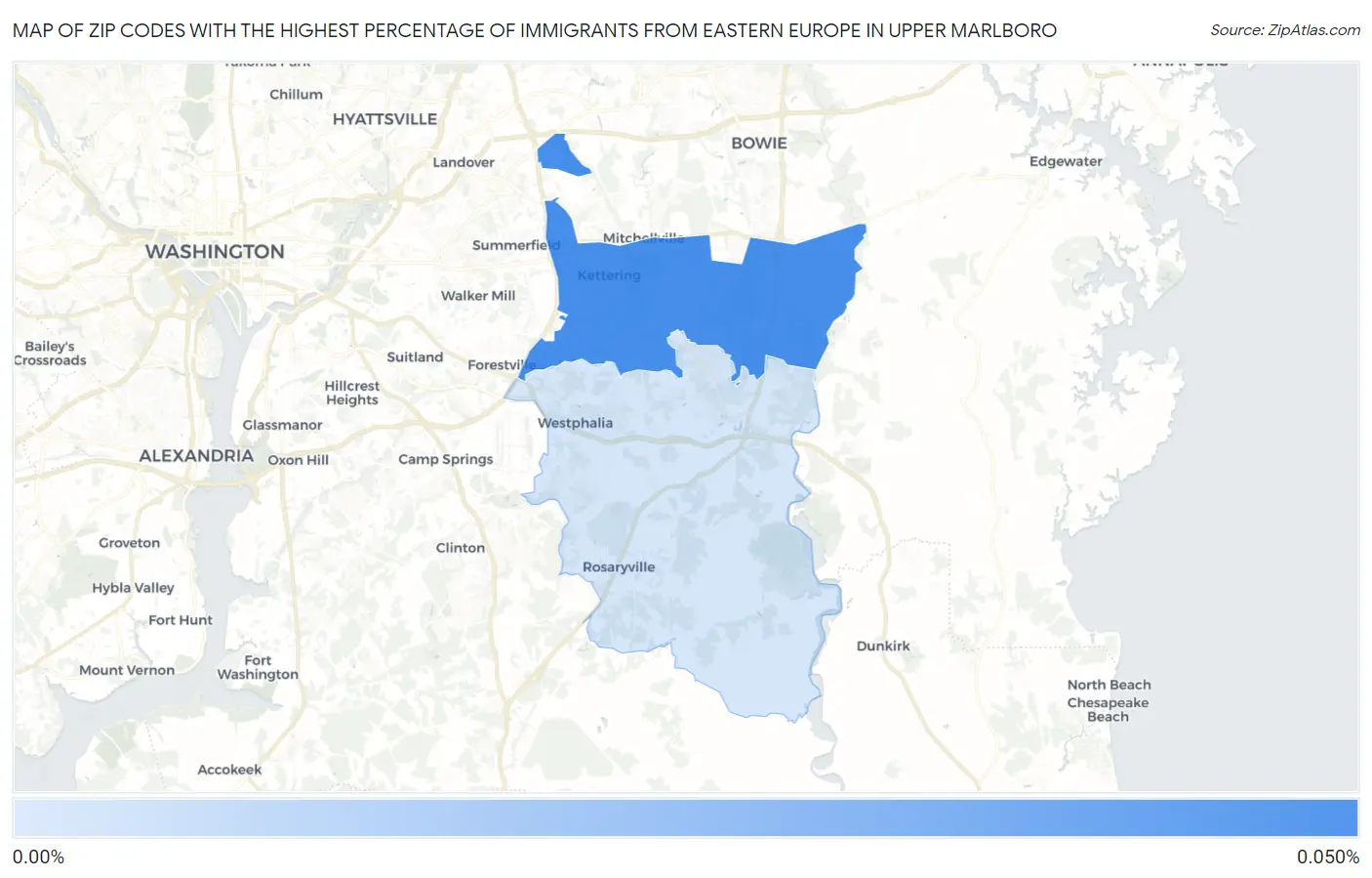 Zip Codes with the Highest Percentage of Immigrants from Eastern Europe in Upper Marlboro Map