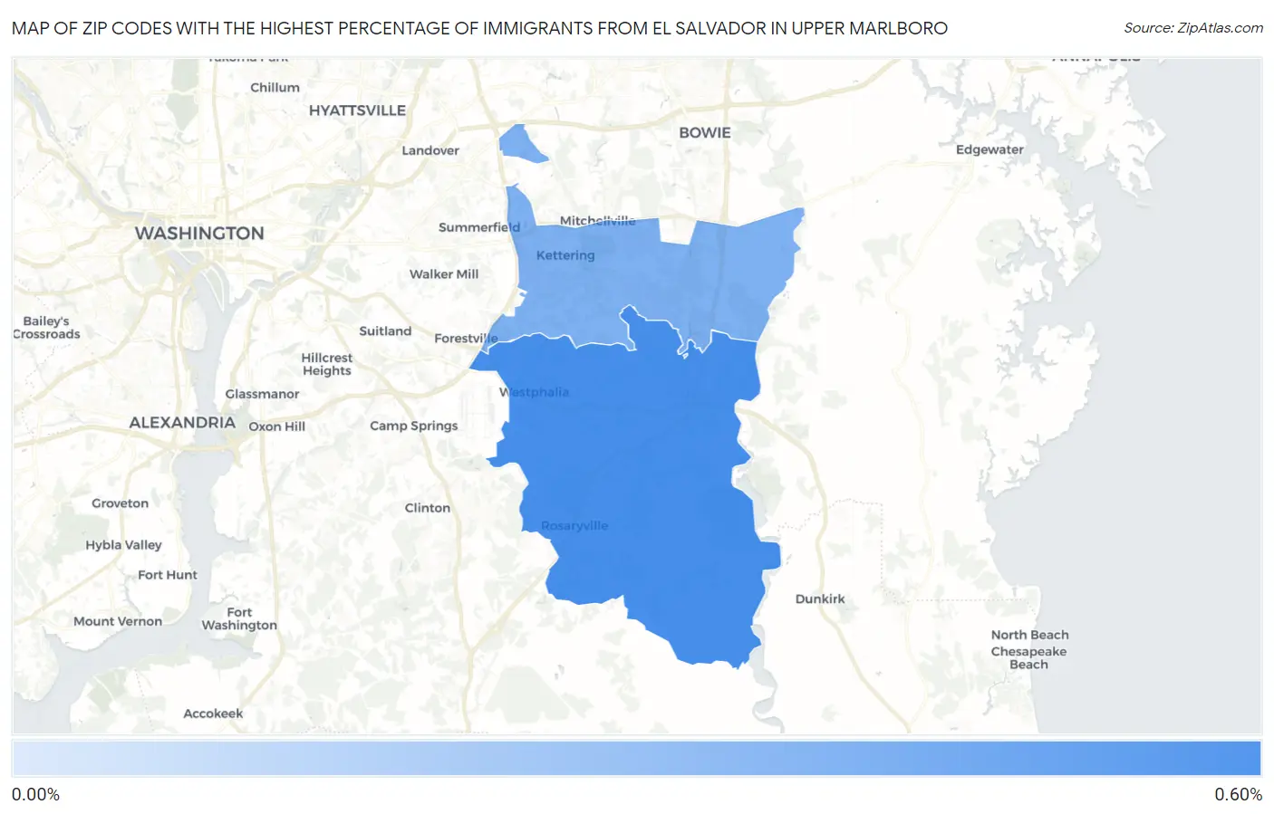 Zip Codes with the Highest Percentage of Immigrants from El Salvador in Upper Marlboro Map