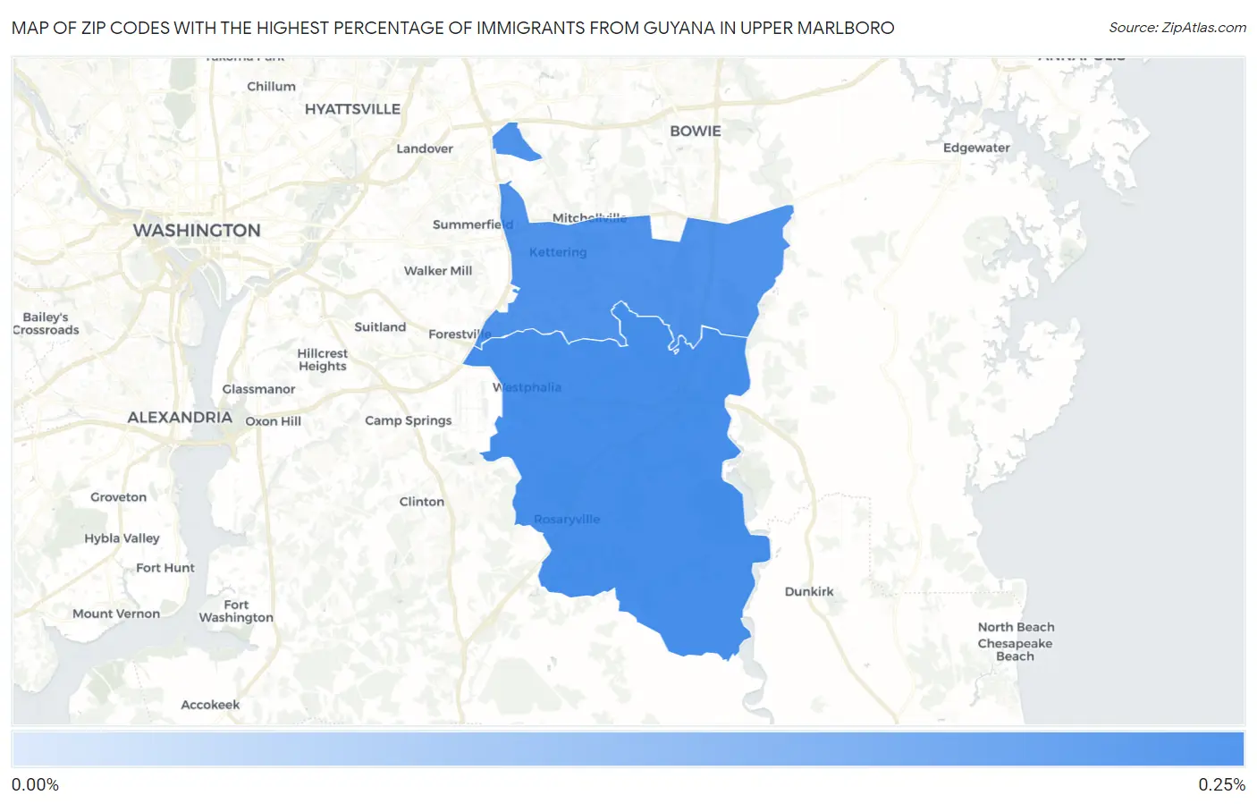 Zip Codes with the Highest Percentage of Immigrants from Guyana in Upper Marlboro Map