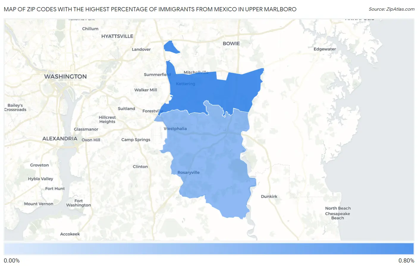 Zip Codes with the Highest Percentage of Immigrants from Mexico in Upper Marlboro Map