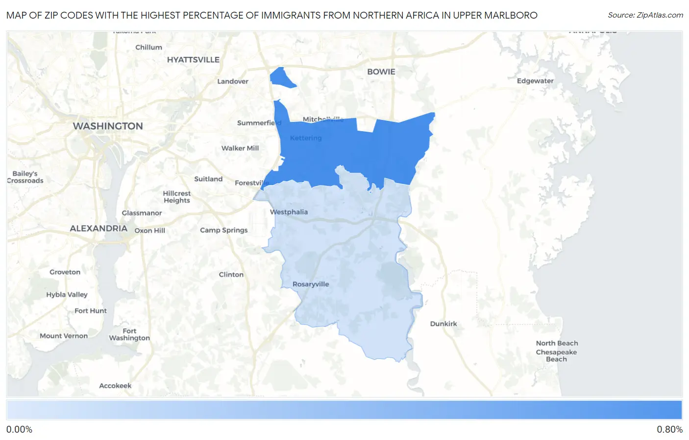Zip Codes with the Highest Percentage of Immigrants from Northern Africa in Upper Marlboro Map