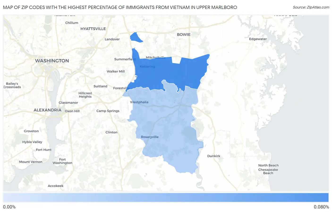 Zip Codes with the Highest Percentage of Immigrants from Vietnam in Upper Marlboro Map