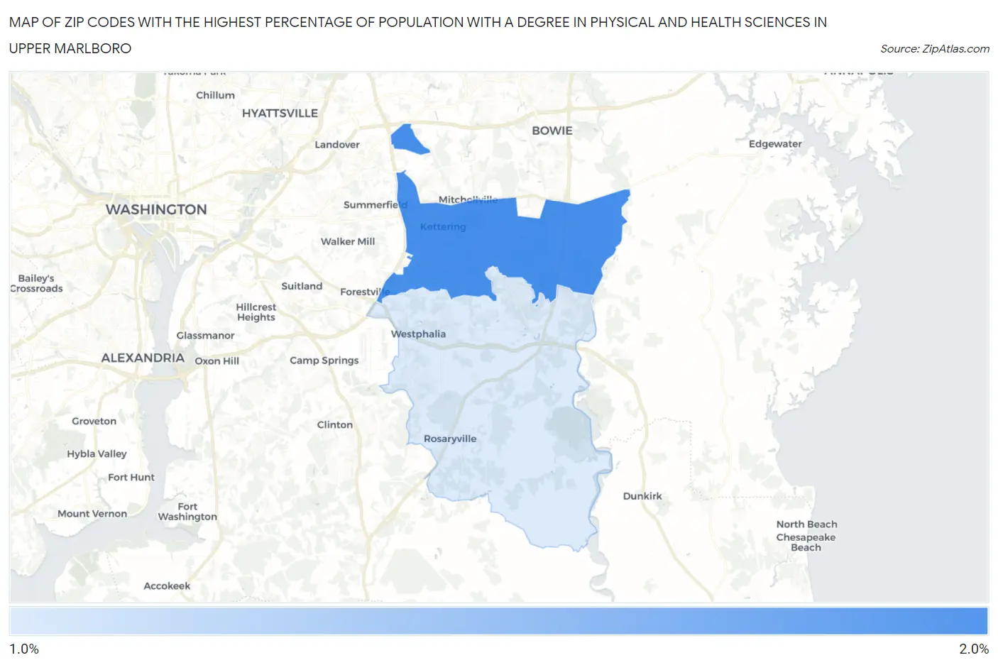Zip Codes with the Highest Percentage of Population with a Degree in Physical and Health Sciences in Upper Marlboro Map