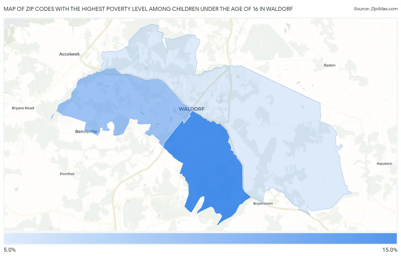Zip Codes with the Highest Poverty Level Among Children Under the Age of 16 in Waldorf Map