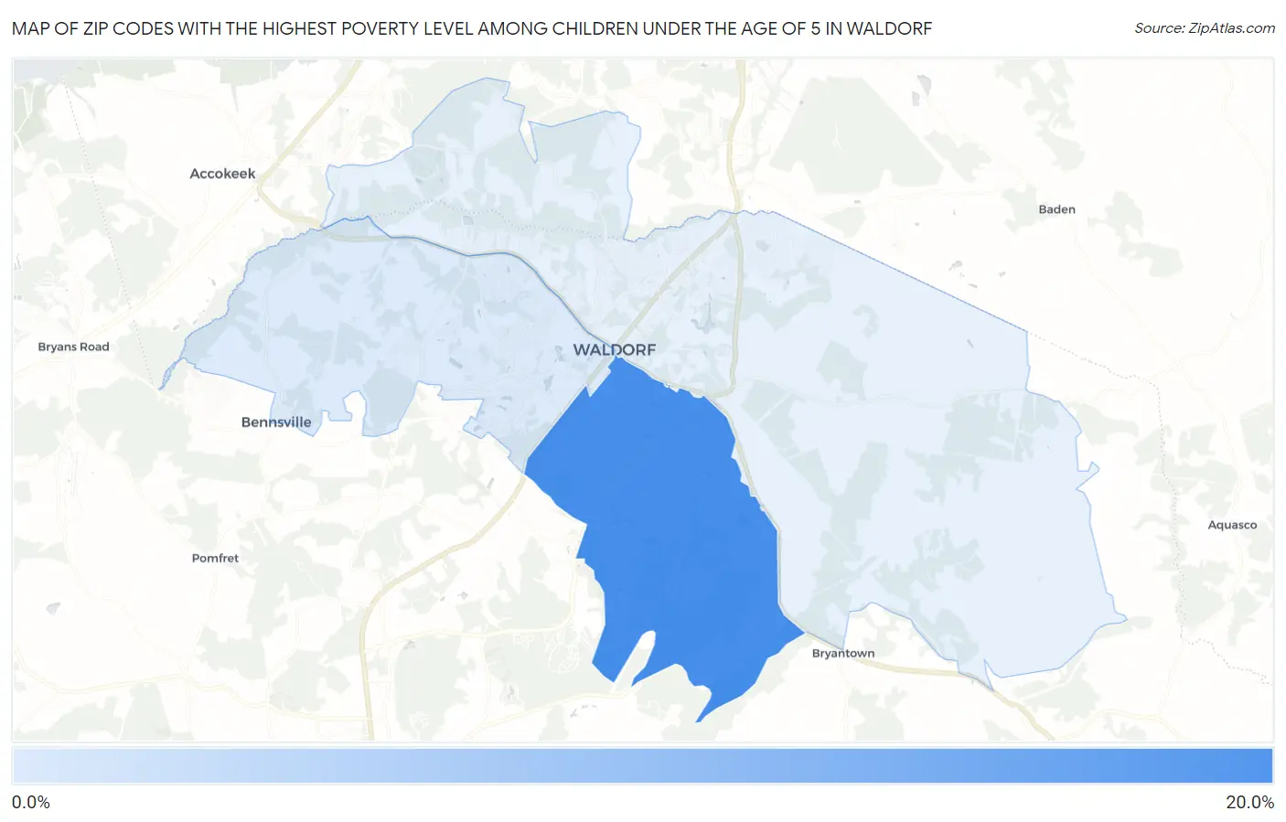 Zip Codes with the Highest Poverty Level Among Children Under the Age of 5 in Waldorf Map