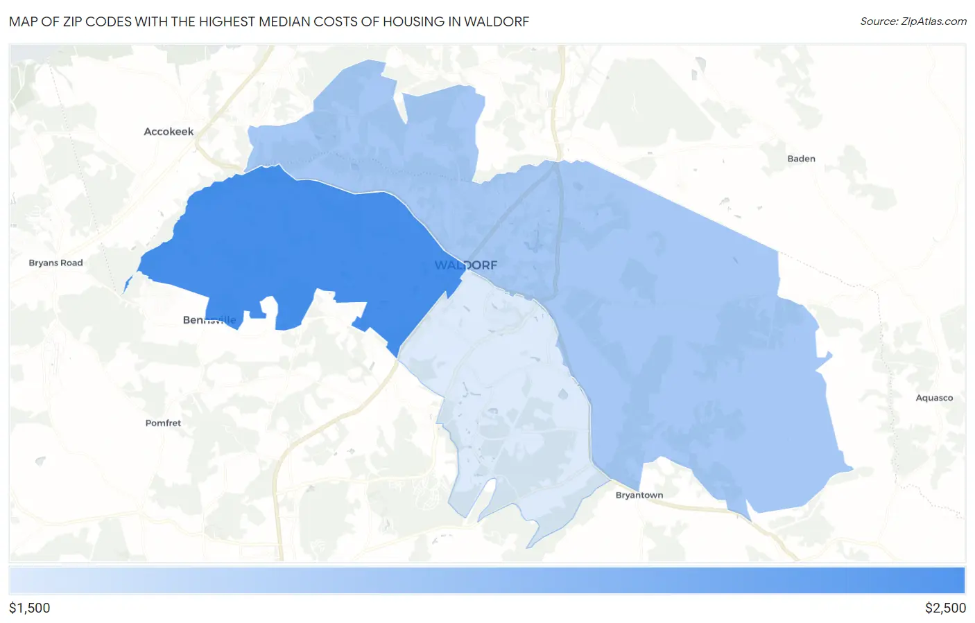 Zip Codes with the Highest Median Costs of Housing in Waldorf Map