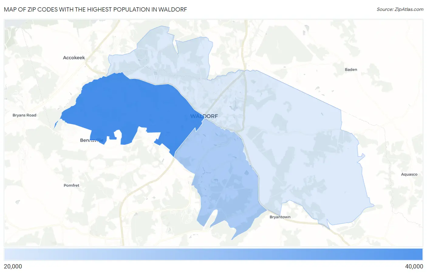 Zip Codes with the Highest Population in Waldorf Map