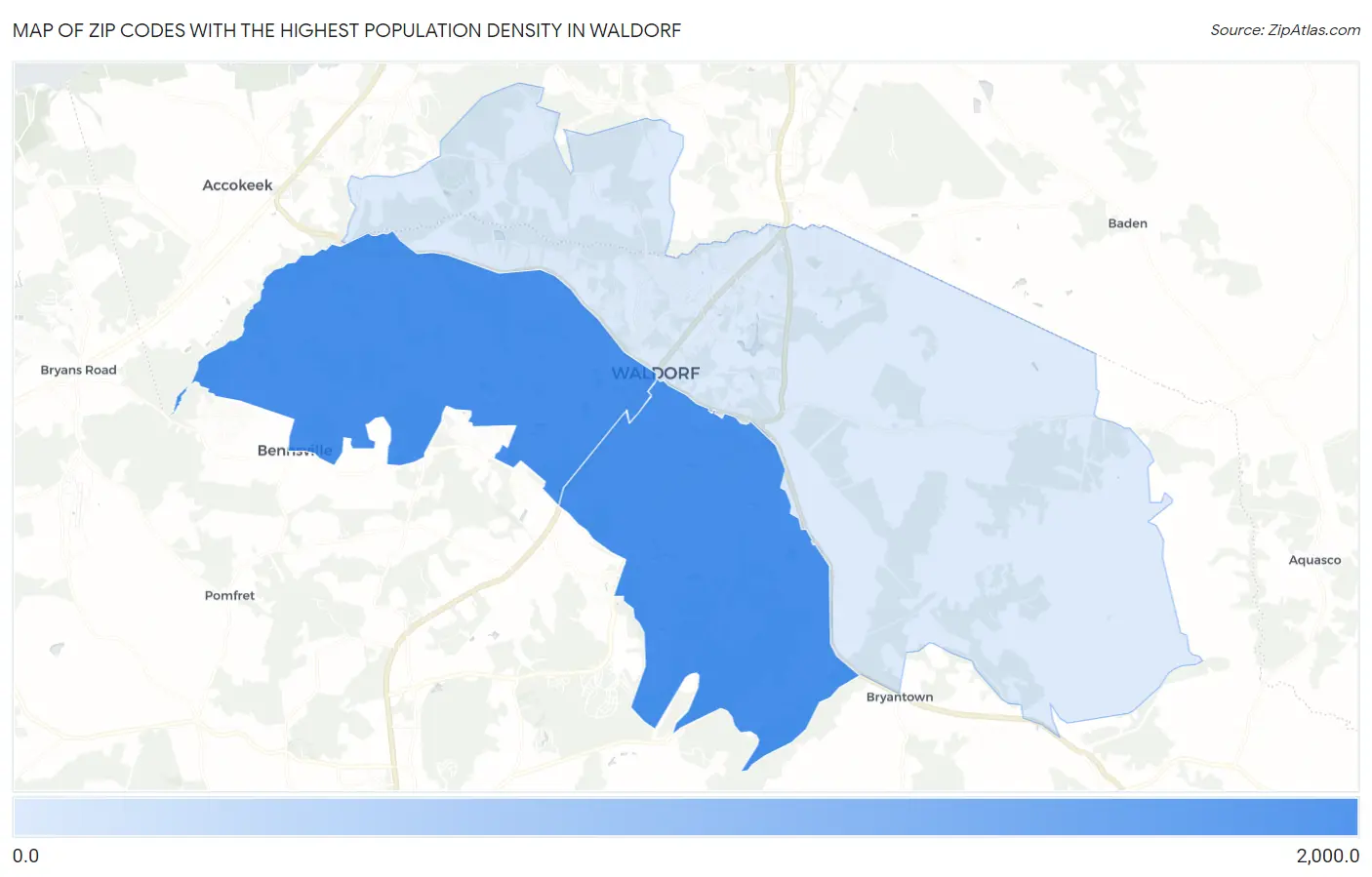 Zip Codes with the Highest Population Density in Waldorf Map