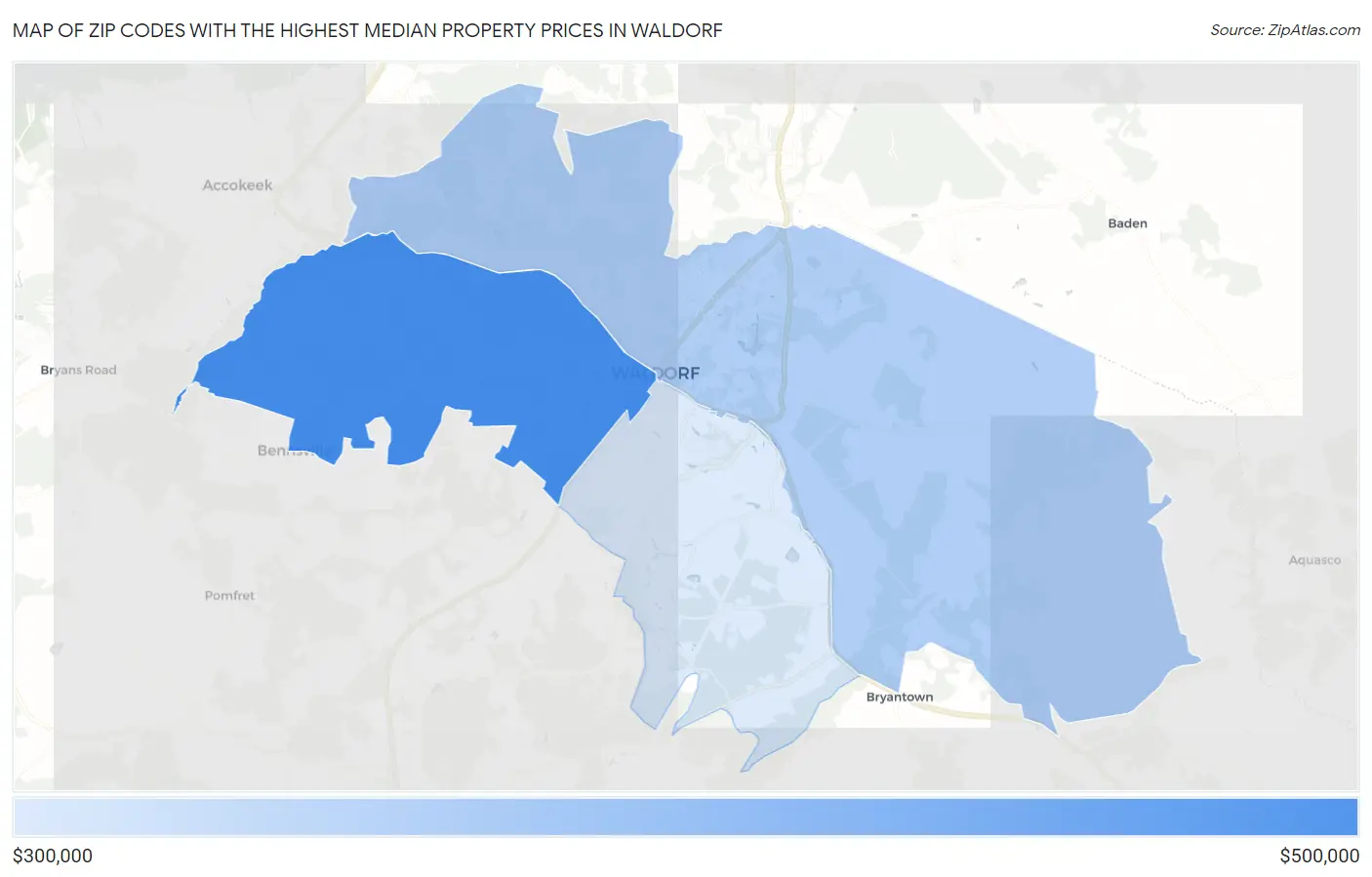 Zip Codes with the Highest Median Property Prices in Waldorf Map