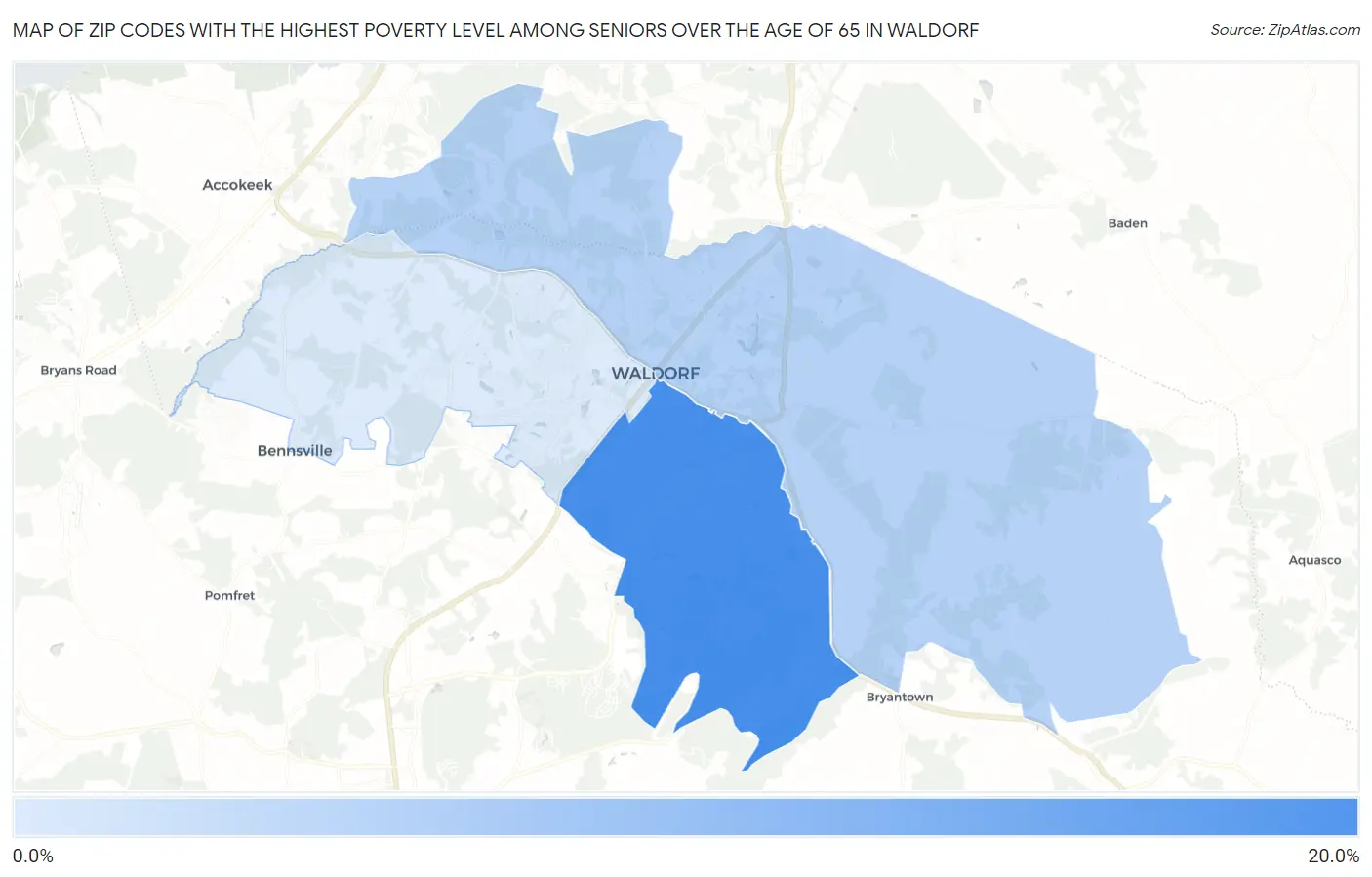 Zip Codes with the Highest Poverty Level Among Seniors Over the Age of 65 in Waldorf Map