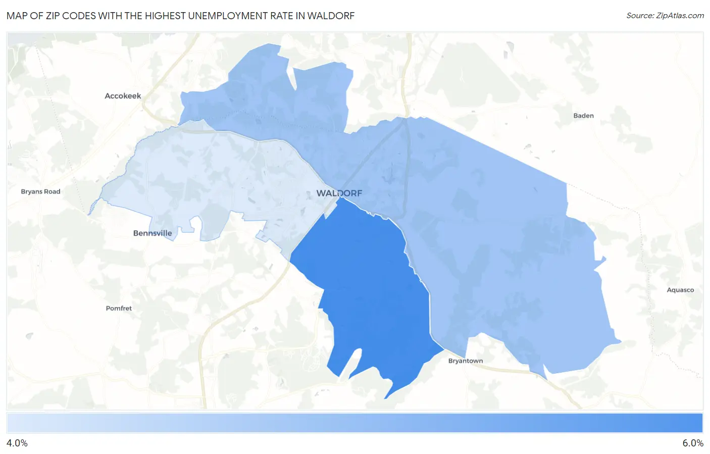 Zip Codes with the Highest Unemployment Rate in Waldorf Map