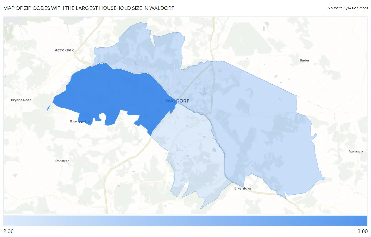 Zip Codes with the Largest Household Size in Waldorf Map