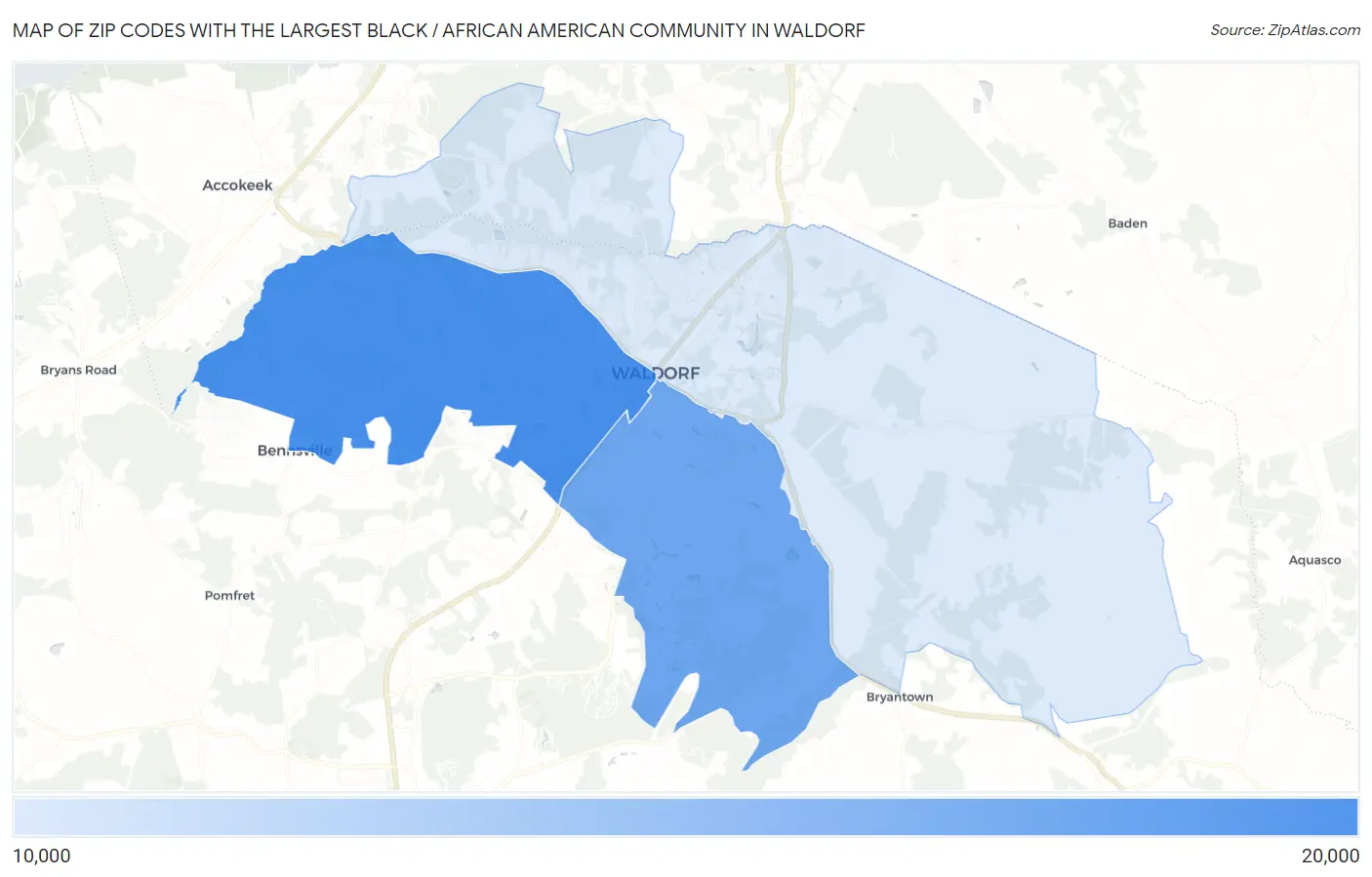 Zip Codes with the Largest Black / African American Community in Waldorf Map