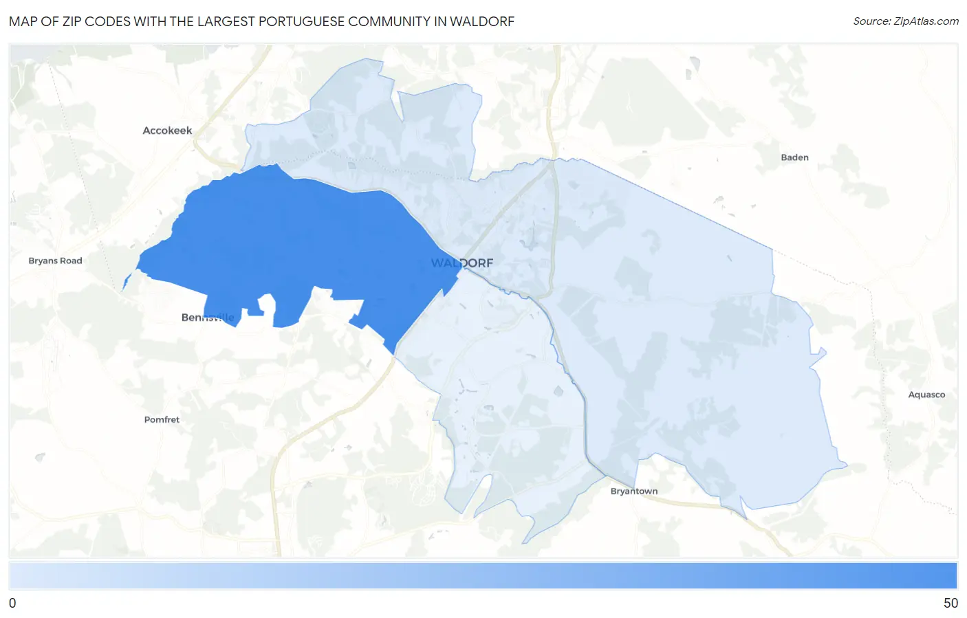 Zip Codes with the Largest Portuguese Community in Waldorf Map