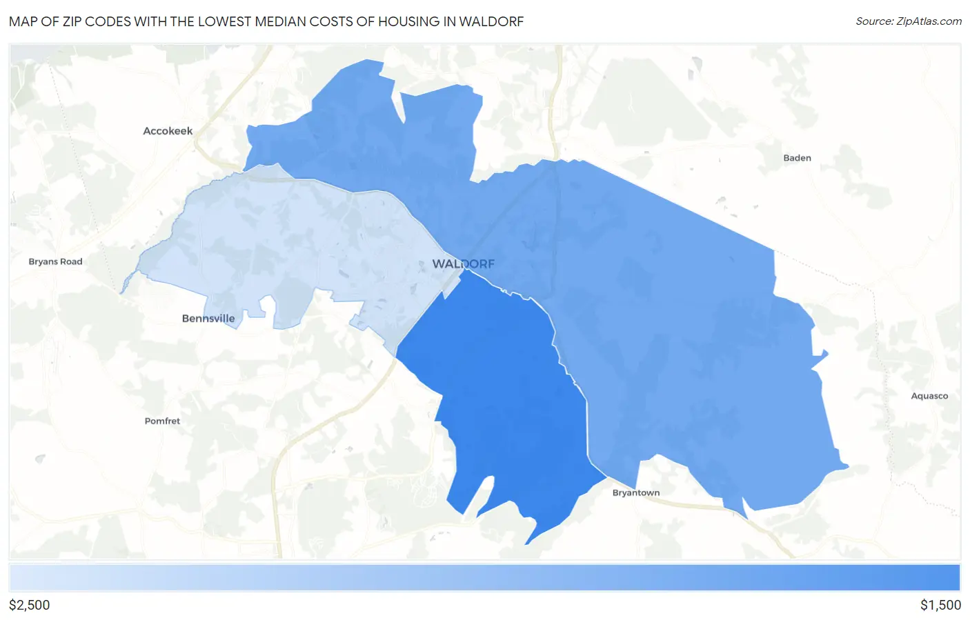 Zip Codes with the Lowest Median Costs of Housing in Waldorf Map
