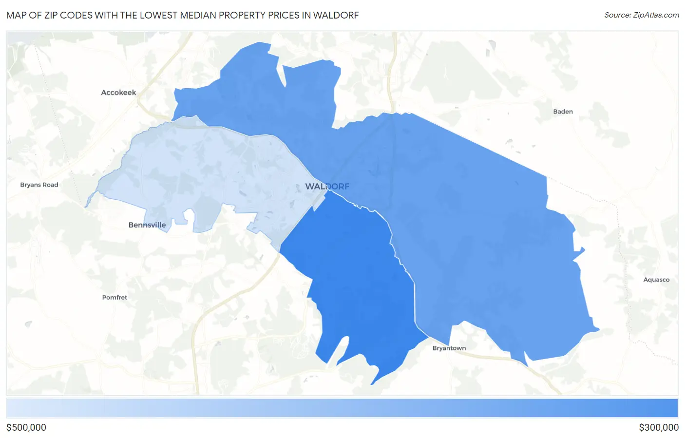Zip Codes with the Lowest Median Property Prices in Waldorf Map