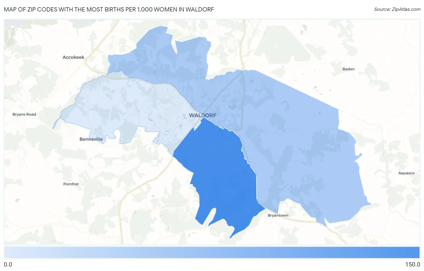 Zip Codes with the Most Births per 1,000 Women in Waldorf Map