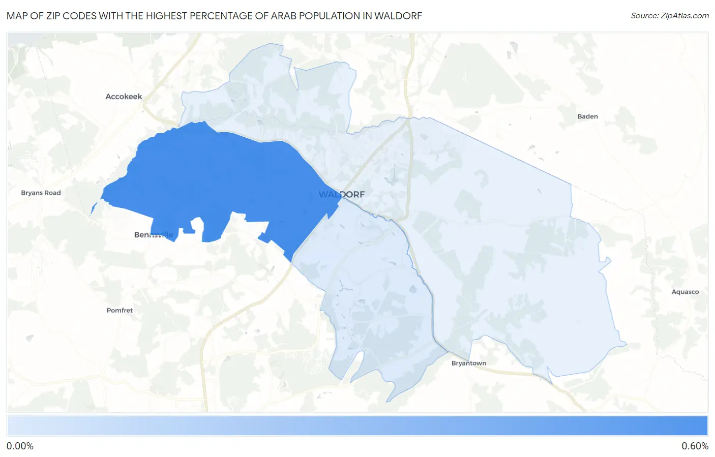 Zip Codes with the Highest Percentage of Arab Population in Waldorf Map