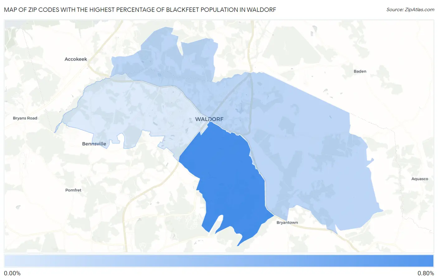 Zip Codes with the Highest Percentage of Blackfeet Population in Waldorf Map