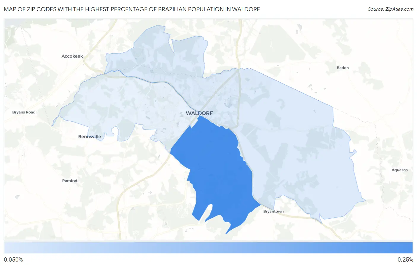 Zip Codes with the Highest Percentage of Brazilian Population in Waldorf Map
