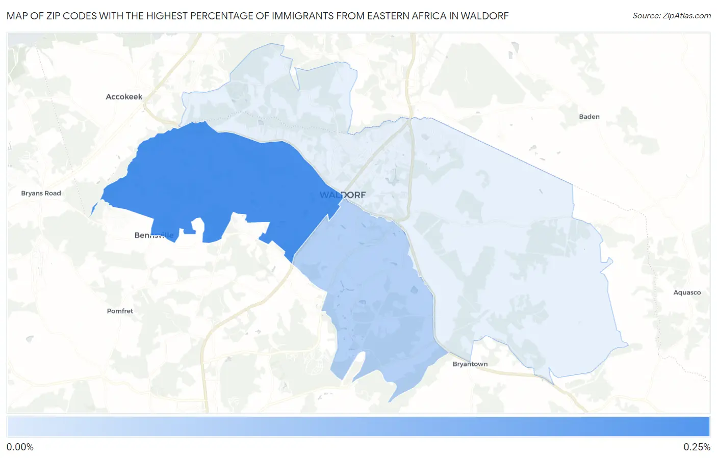 Zip Codes with the Highest Percentage of Immigrants from Eastern Africa in Waldorf Map