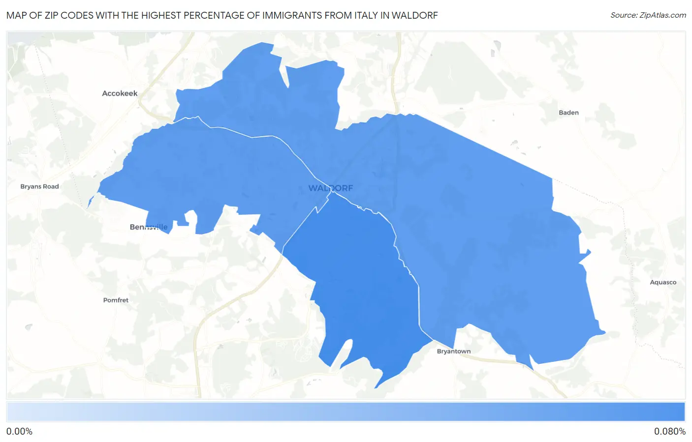 Zip Codes with the Highest Percentage of Immigrants from Italy in Waldorf Map