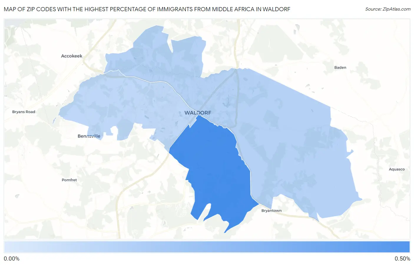 Zip Codes with the Highest Percentage of Immigrants from Middle Africa in Waldorf Map