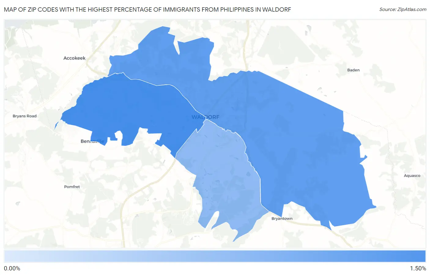 Zip Codes with the Highest Percentage of Immigrants from Philippines in Waldorf Map