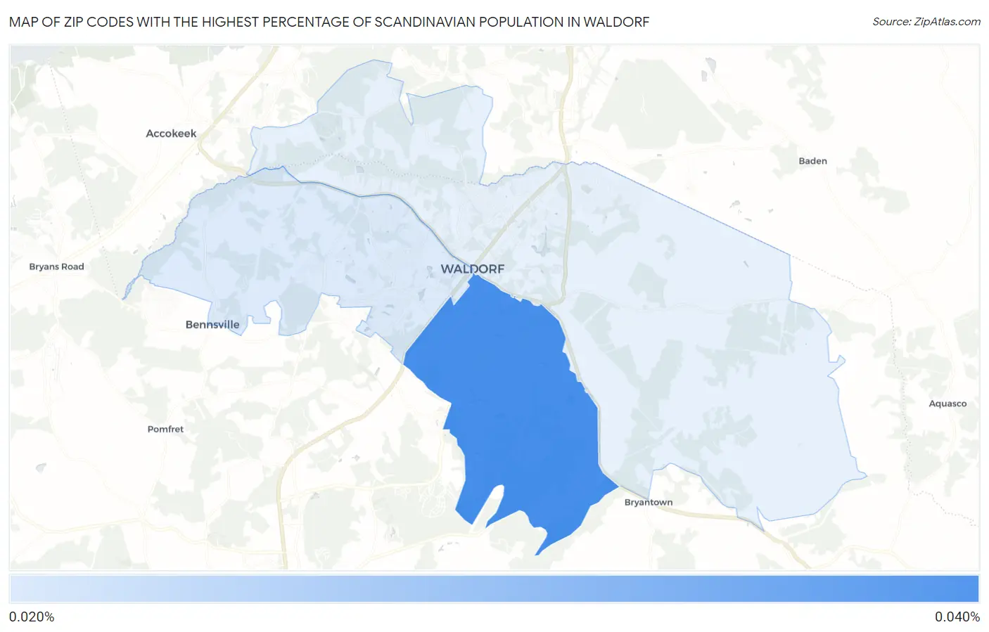 Zip Codes with the Highest Percentage of Scandinavian Population in Waldorf Map