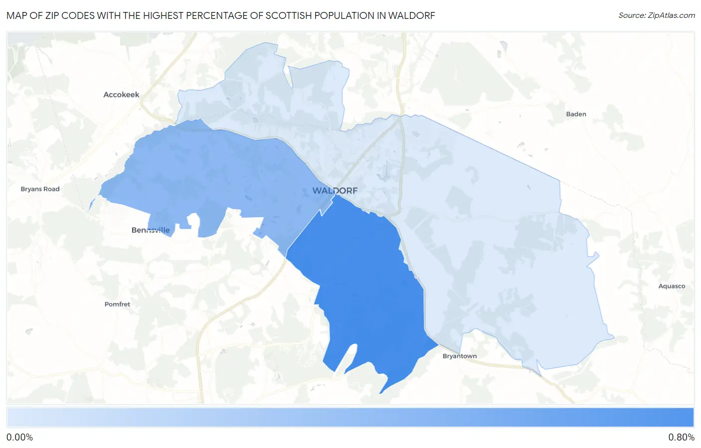 Zip Codes with the Highest Percentage of Scottish Population in Waldorf Map