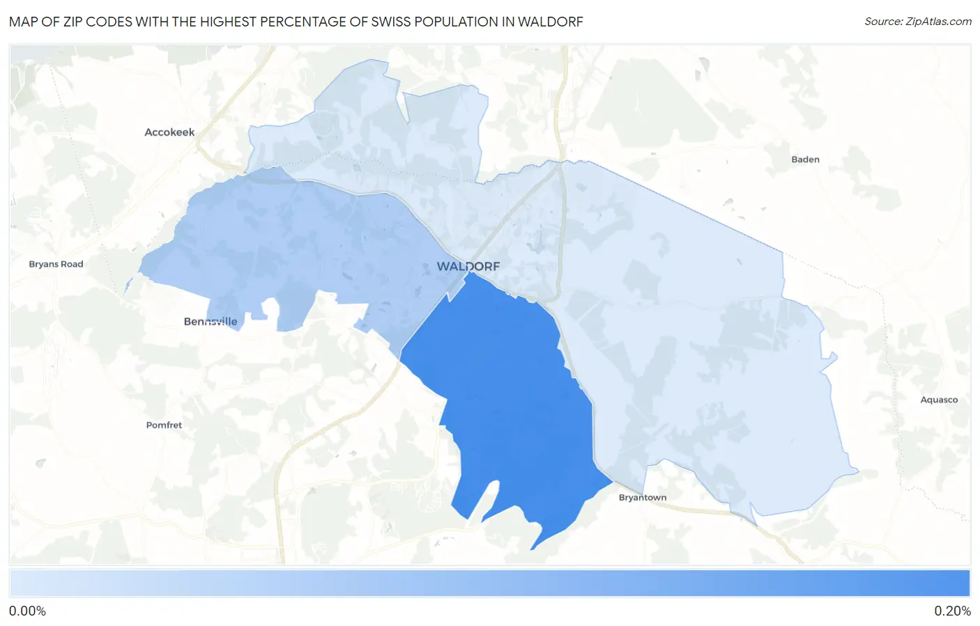 Zip Codes with the Highest Percentage of Swiss Population in Waldorf Map