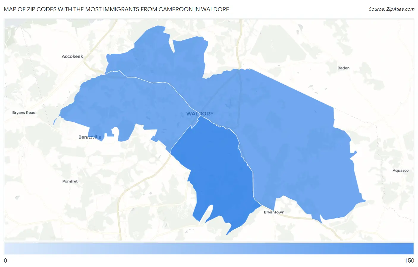 Zip Codes with the Most Immigrants from Cameroon in Waldorf Map