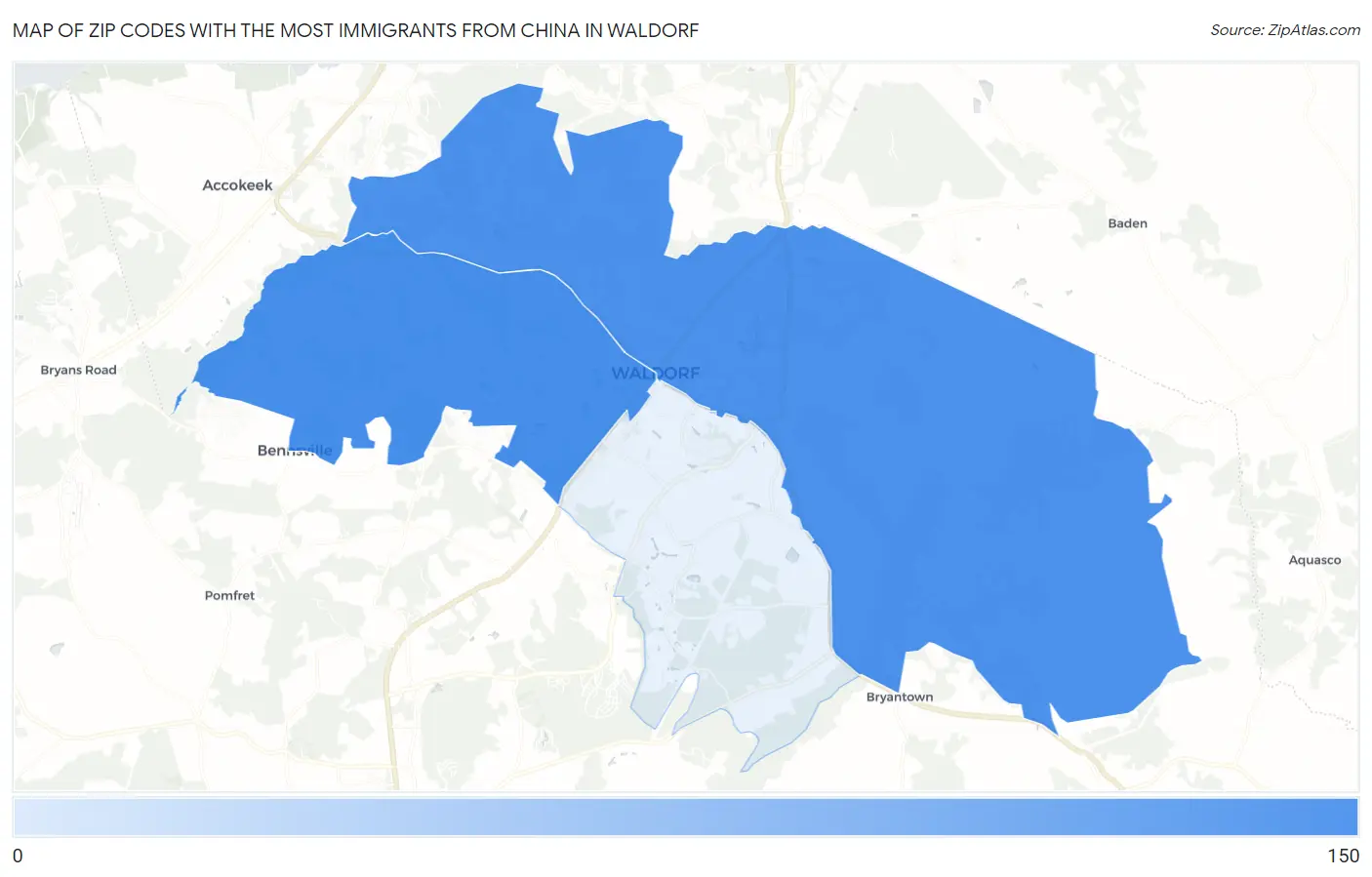 Zip Codes with the Most Immigrants from China in Waldorf Map