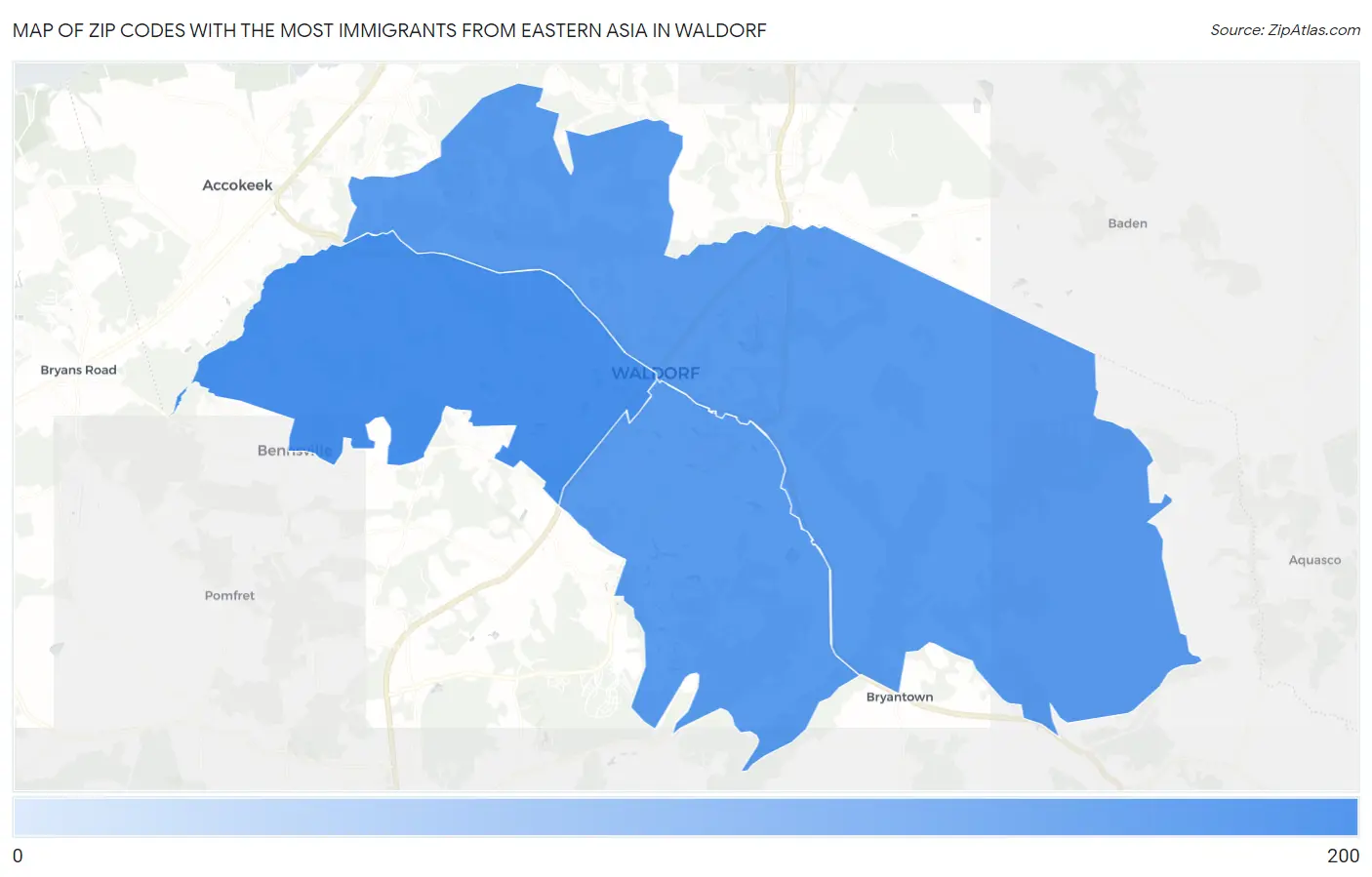 Zip Codes with the Most Immigrants from Eastern Asia in Waldorf Map