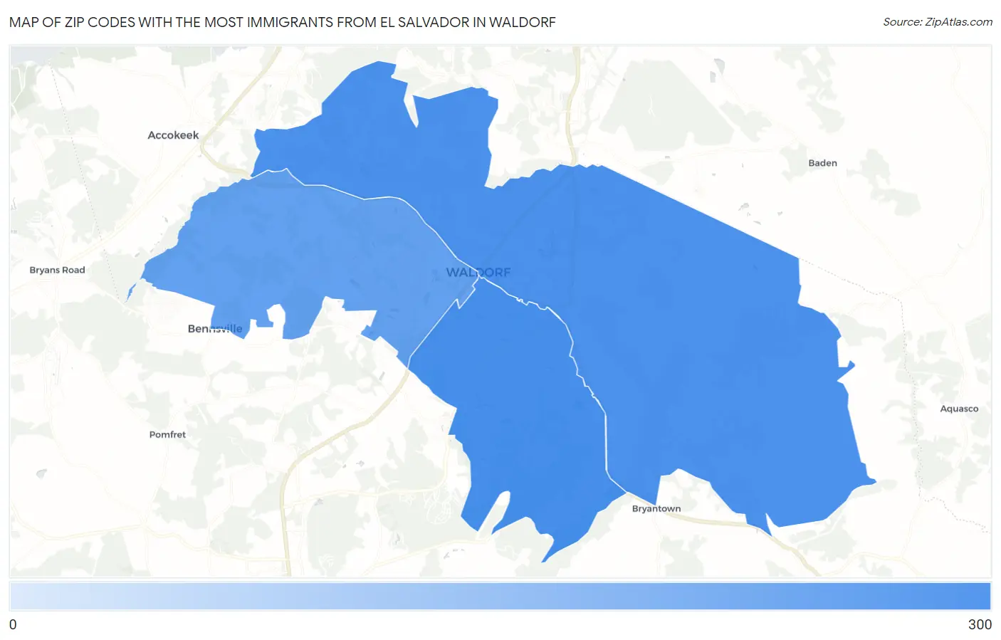 Zip Codes with the Most Immigrants from El Salvador in Waldorf Map
