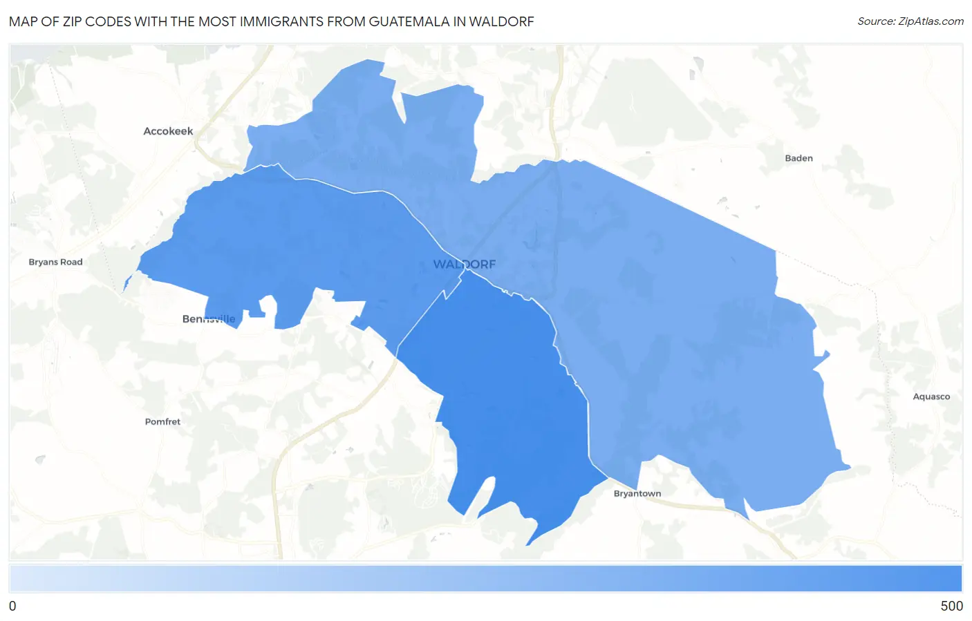 Zip Codes with the Most Immigrants from Guatemala in Waldorf Map
